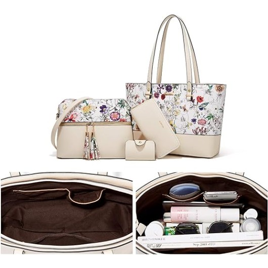 Women Fashion Handbags Wallet Tote Bag Shoulder Bag Top Handle Satchel Purse Set 4Pcs