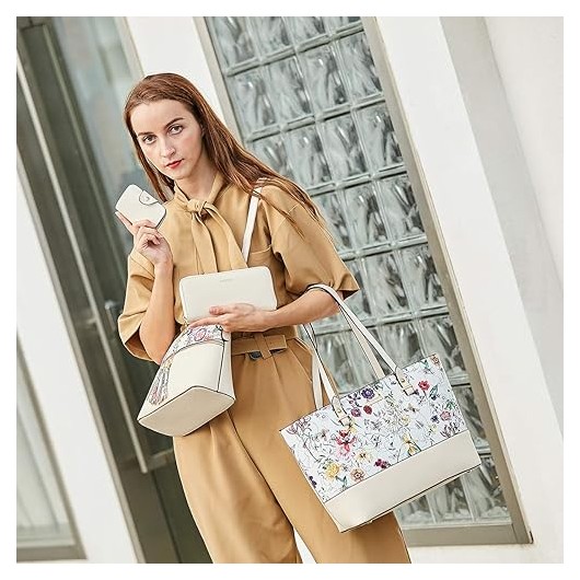 Women Fashion Handbags Wallet Tote Bag Shoulder Bag Top Handle Satchel Purse Set 4Pcs
