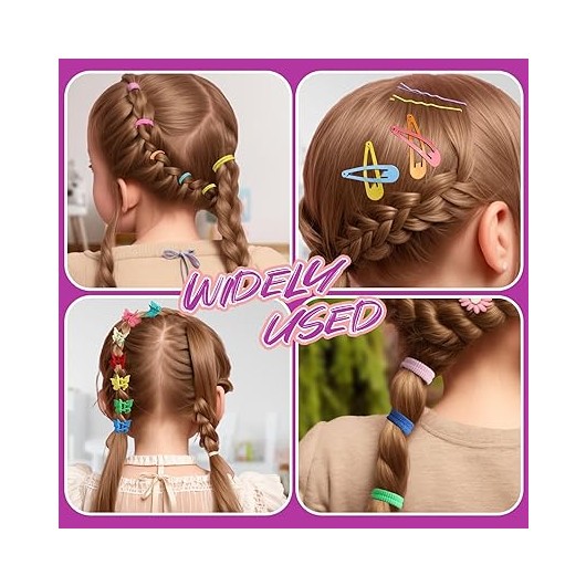 Teenitor Elastic Hair Ties, Hair Accessories For Girls, Colorful Baby Elatic Hair Bands Set With Hair Clips